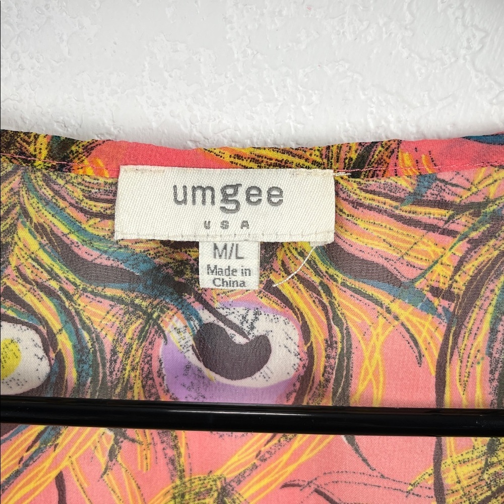 Umgee Multicolor Feather Pattern Duster Sheer Lightweight‎ SZ M/L Chic TC0567 - Picture 3 of 8